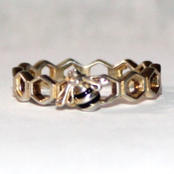 Sterling Silver Gold Tone Bee Ring - Picture 2 of 7